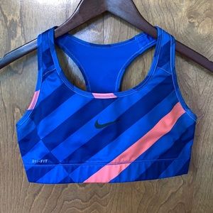 Blue and Coral Nike Striped Sports Bra